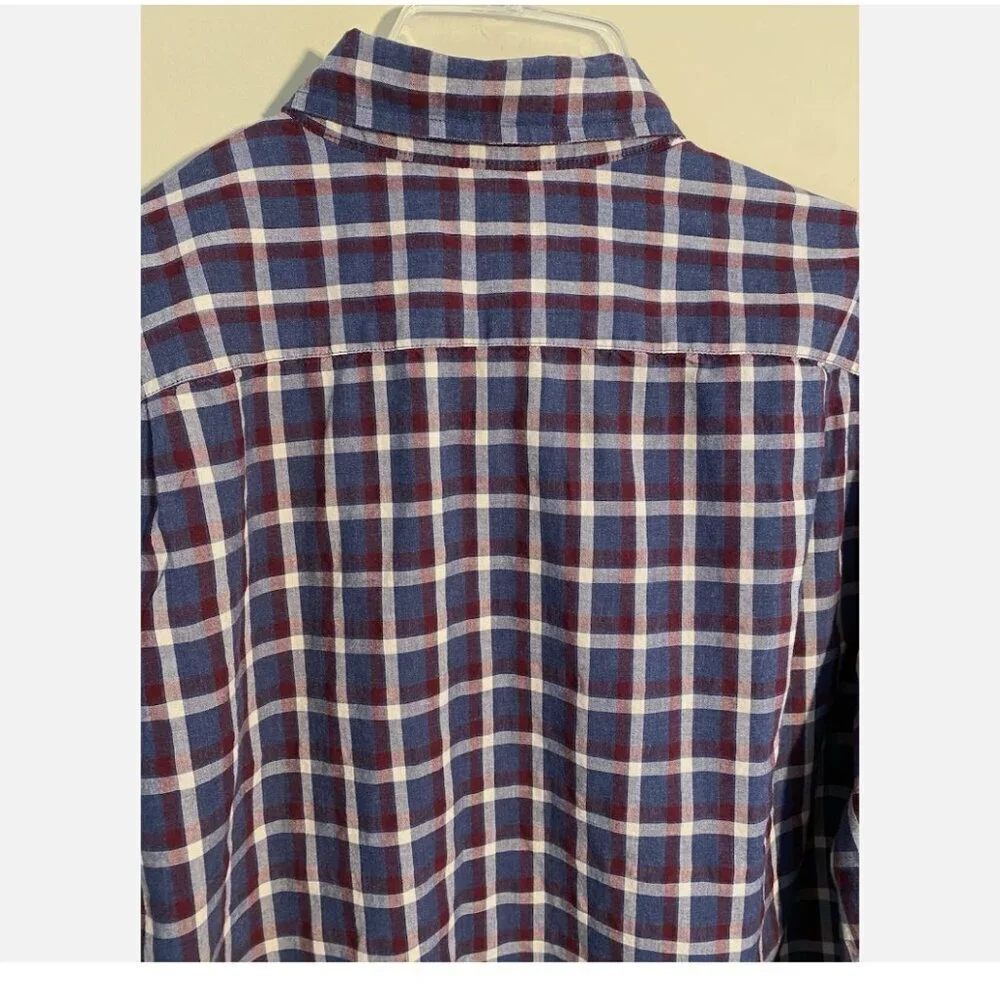 J.Crew Men's Heathered Cotton Blue Red White Plaid Pocket Button Up Shirt Size L